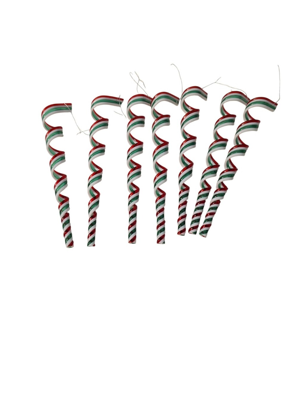 7 Red White Green Twisted Spiral Swirl Icicle Plastic Christmas Ornaments 7"